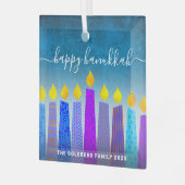Gelukkig Chanoeka Script Menorah kaarsen Turquoise Glas Ornament (Voorkant links)
