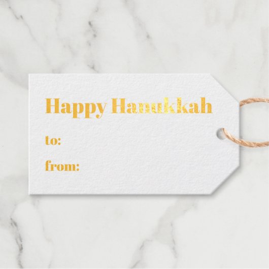 Gelukkig Chanoeka wit blauw minimalistisch goud Cadeaulabels (Voorkant (horizontaal))