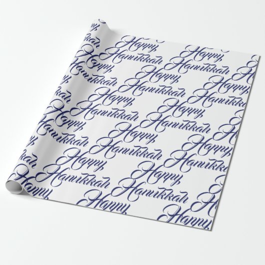 Gelukkig Chanoeka wit en marineblauw elegant scrip Cadeaupapier (Uitgerold)