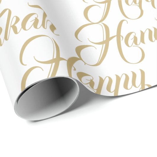 Gelukkig Chanoeka wit goud modern elegant script Cadeaupapier (Rol Hoek)