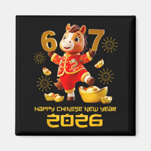 Gelukkig Chinees Nieuwjaar 2026 Grappig Paard 6 7  Magneet