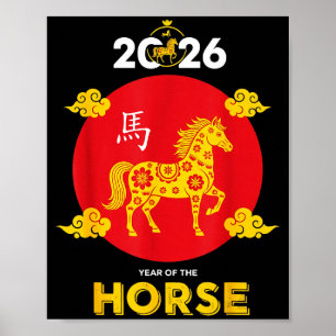 Gelukkig Chinees Nieuwjaar 2026 Jaar van het Paard Poster