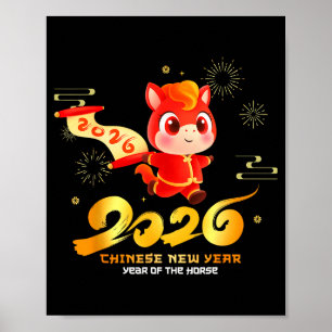 Gelukkig Chinees Nieuwjaar Van Paard Cartoon Schat Poster