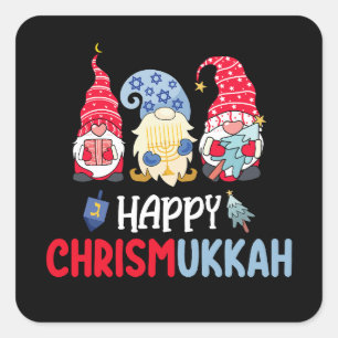 Gelukkig Chrismukkah Gnomes Chanoeka Vrolijk Kerst Vierkante Sticker