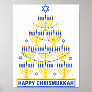 Gelukkig Chrismukkah Hanukkah Licht Boom Joodse Fe Poster