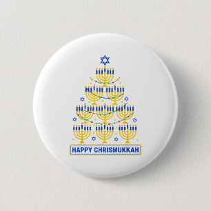 Gelukkig Chrismukkah Hanukkah Licht Boom Joodse Fe Ronde Button 5,7 Cm