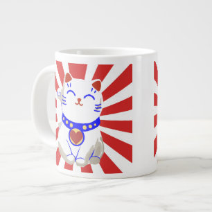 Gelukkig cute neko kat op rijzende zon extra grote beker