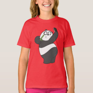 Gelukkig dansende panda met bamboe kinderent-shirt t-shirt