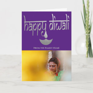 Gelukkig Diwali Foto Persoonlijk Paars en Zilver Kaart