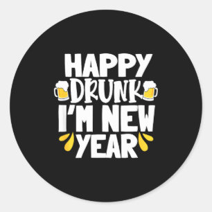 Gelukkig Dronken Ik Nieuw Jaar Grappig Oud en Nieu Ronde Sticker