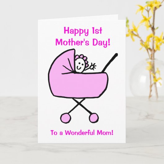 Gelukkig eerste Moederdag kaart voor meisje (Gele Bloem)