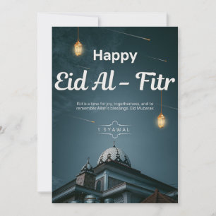 Gelukkig Eid Al Fitr Moskee Lantaarn Nacht Kunst Feestdagenkaart
