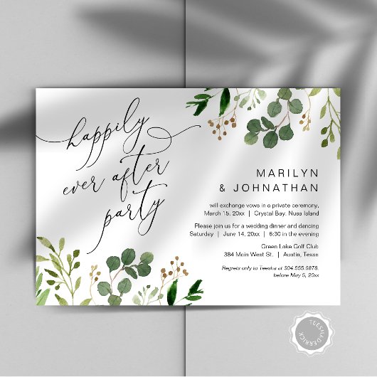 Gelukkig Eindfeest, Elopement, Groene Bladplanten Kaart