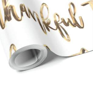 Gelukkig Elegant Faux Gold Script-Thanksgiving Cadeaupapier