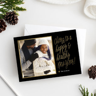 Gelukkig en gezond nieuwjaarskaart met foto feestdagenkaart