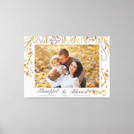Gelukkig en zegend Happy Thanksgiving Herfst Folia Canvas Afdruk (Voorkant)