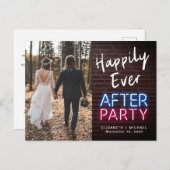 Gelukkig Ever After Feest Neonlichten Foto Huwelij Aankondigingskaart (Voorkant / Achterkant)