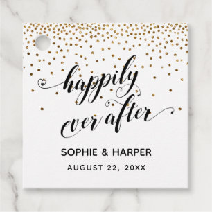 Gelukkig Ever After Hearts en Gold Confetti Bedankjes Labels