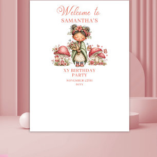Gelukkig Fee Roze Bloemen Verjaardagsbanner Wandkleed