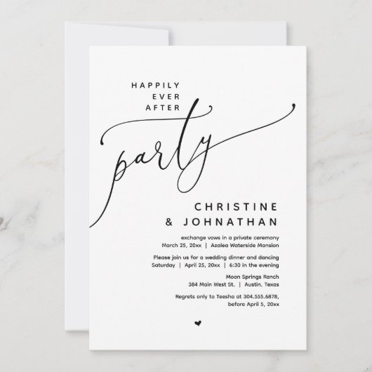 Gelukkig feest na afloop, romantisch huwelijksdine kaart (Voorkant)