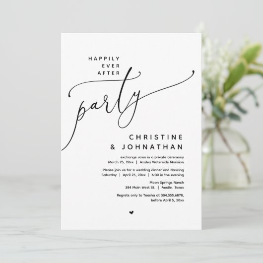 Gelukkig feest na afloop, romantisch huwelijksdine kaart (Staand voorkant)