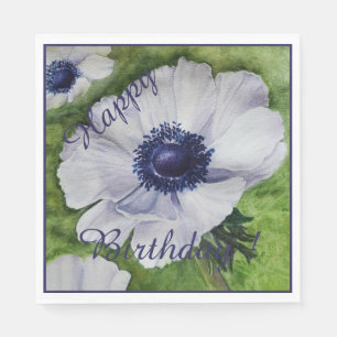 Gelukkig Feest Viering Witte Anemoon Bloemen Servet