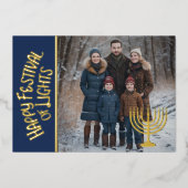 Gelukkig Festival van Lichten en Uw Foto Menorah Folie Feestdagenkaart (Voorkant)