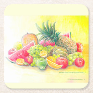 Gelukkig fruit vierkante kartonnen onderzetter