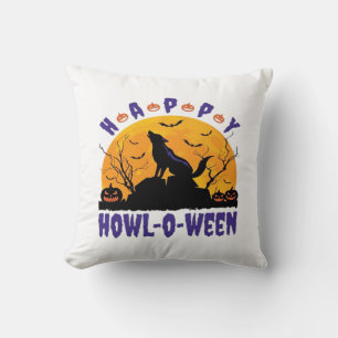 Gelukkig Gehuil O Ween Grijnzende Halloween Hond E Kussen