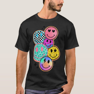 Gelukkig Geruit Glimlach Gezicht Kleurrijk T-shirt