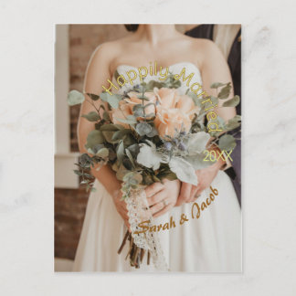 GELUKKIG GETROUWD GELE GROENE PASTEL BRUINE FOTO J BRIEFKAART