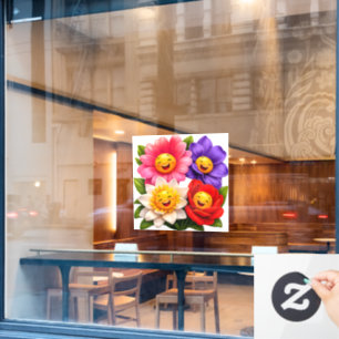 Gelukkig gezicht, kleurrijke bloemen bedrijfs raam raamsticker