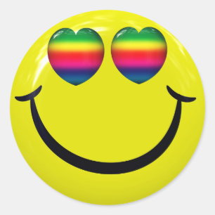 Gelukkig gezicht met regenboogogen ronde sticker