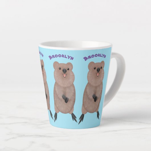 Gelukkig glimlachend schattig caka-cartoon ontwerp latte mok (Rechterhoek)