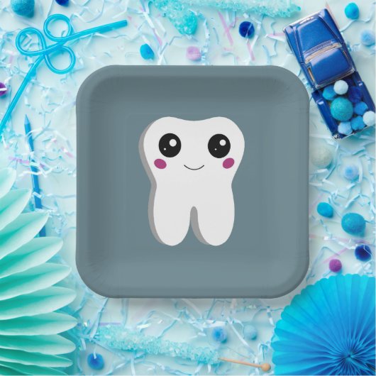 Gelukkig glimlachend tandtandheelkundig deeg papieren bordje (Feest)