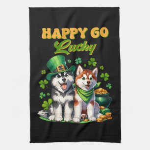 Gelukkig Goedgelovige Schattige Husky St. Patricks Theedoek