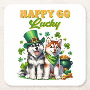 Gelukkig Goedgelovige Schattige Husky St. Patricks Vierkante Kartonnen Onderzetter