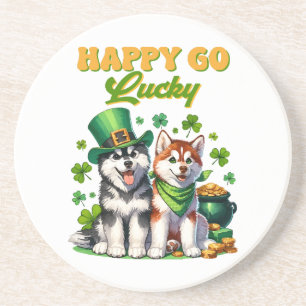 Gelukkig Goedgeluimd Schattige Husky St. Patricks Zandsteen Onderzetter