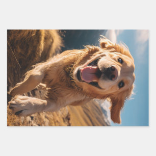 Gelukkig Golden Retriever Running Inpakpapier Vel