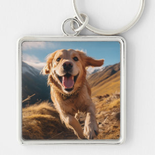 Gelukkig Golden Retriever Running Sleutelhanger