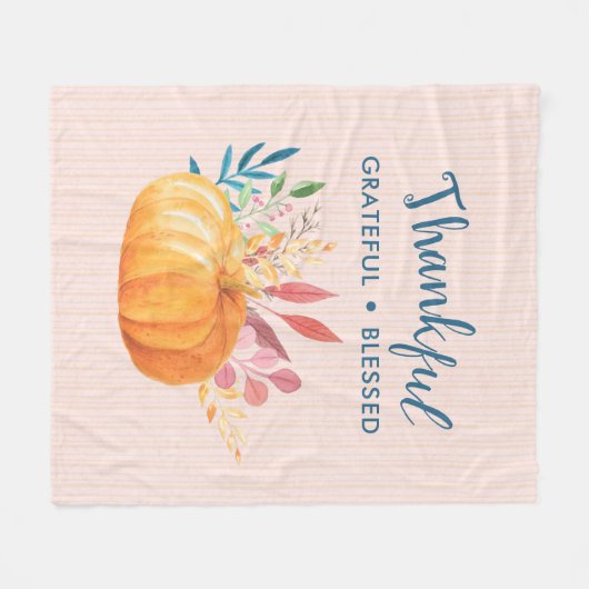 Gelukkig Grateful Blessed met Oranje pompoen Fleece Deken (Voorkant (Horizontaal))