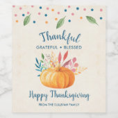 Gelukkig Grateful Blessed met Oranje pompoen Wijn Etiket (Enkel label)