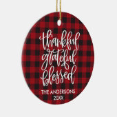 Gelukkig Grateful Blessed PHOTO BACK Red Pset Keramisch Ornament (Rechts)