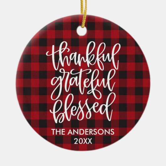 Gelukkig Grateful Blessed PHOTO BACK Red Pset Keramisch Ornament (Voorkant)