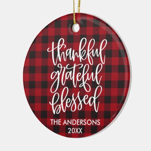 Gelukkig Grateful Blessed PHOTO BACK Red Pset Keramisch Ornament (Links)