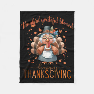 Gelukkig Grateful Blessed Turkey Happy Thanksgivin Fleece Deken