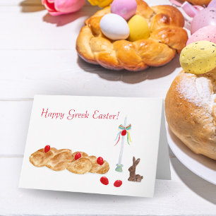 Gelukkig Grieks Pasen Aquarel Met Brood & Kaars Kaart