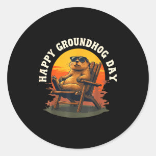 Gelukkig Grond Eekhoorn Vintage Zonsondergang Grou Ronde Sticker