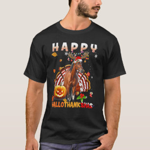 Gelukkig Hallo Thanksmas Kalkoen Paard Kerstmis Re T-shirt