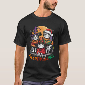 Gelukkig HalloDankMas Halloween, Kerstmis, Dankdag T-shirt